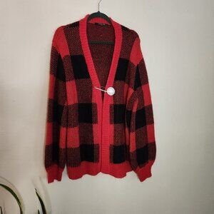 Mother of Pearl Plaid Print V-Neck Sweater Size: One Size